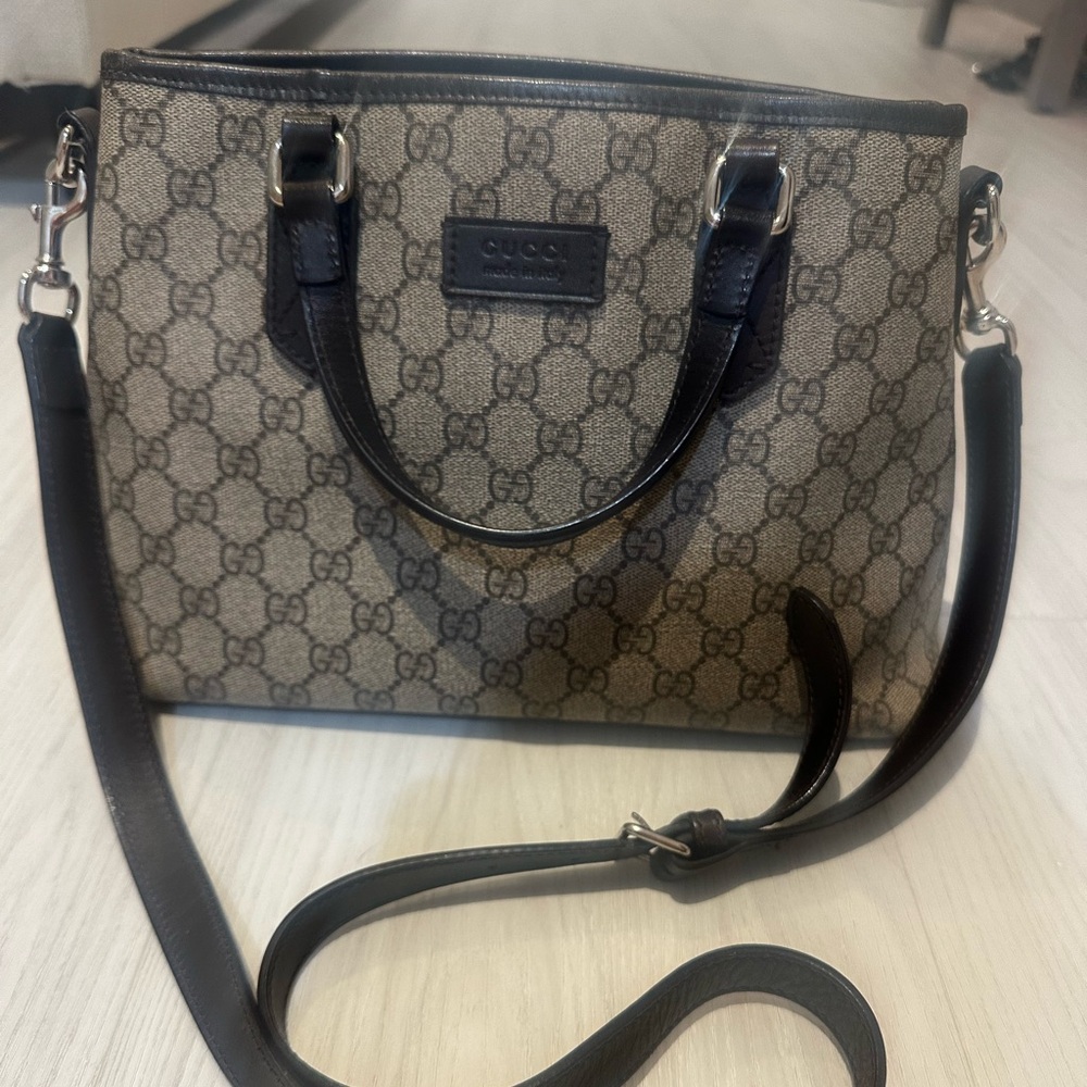 Gucci Brown and Black Shoulder Bag with Monogram Canvas